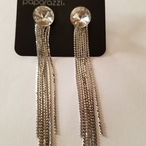 Silver Rhinestone hanging paparazzi earrings